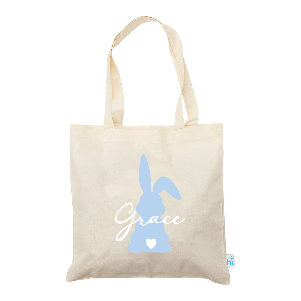 Harlequin Calico bag in natural colour, front view with Bunny design