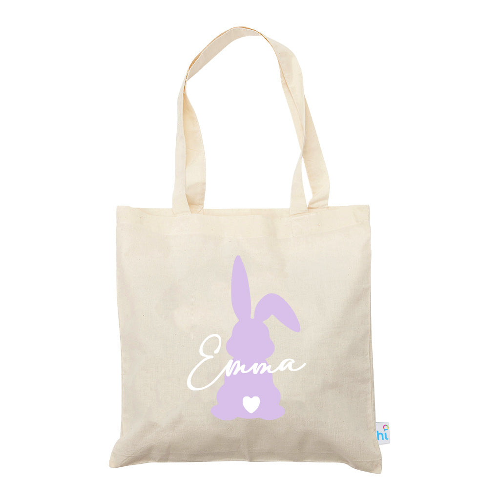 Harlequin Calico bag in natural colour, front view with Bunny design