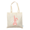 Harlequin Calico bag in natural colour, front view with Bunny design