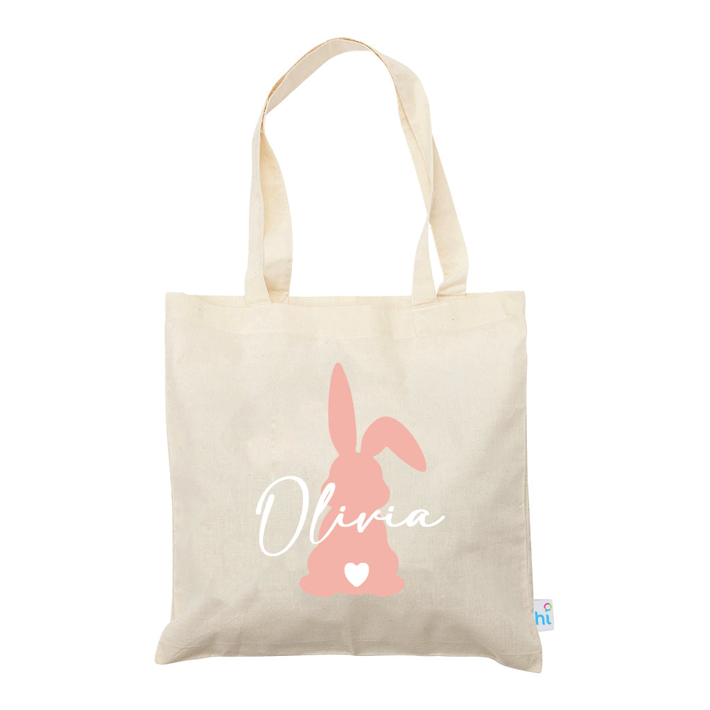 Harlequin Calico bag in natural colour, front view with Bunny design