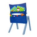 Harlequin royal blue chair bag back angle view displaying two pockets, D ring and name bar