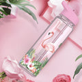 BPA FREE Clear Water bottle with pink straw and lid with a pink flamingo Aloha design