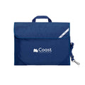 Harlequin Safety Library bag in Navy displaying carry handle, velcro opening, shoulder strap, reflector safety strip, reinforced corners and Coast Christian School logo
