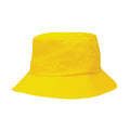 Harlequin yellow kindy bucket hat displaying a soft cotton with a wide downwards sloping brim 