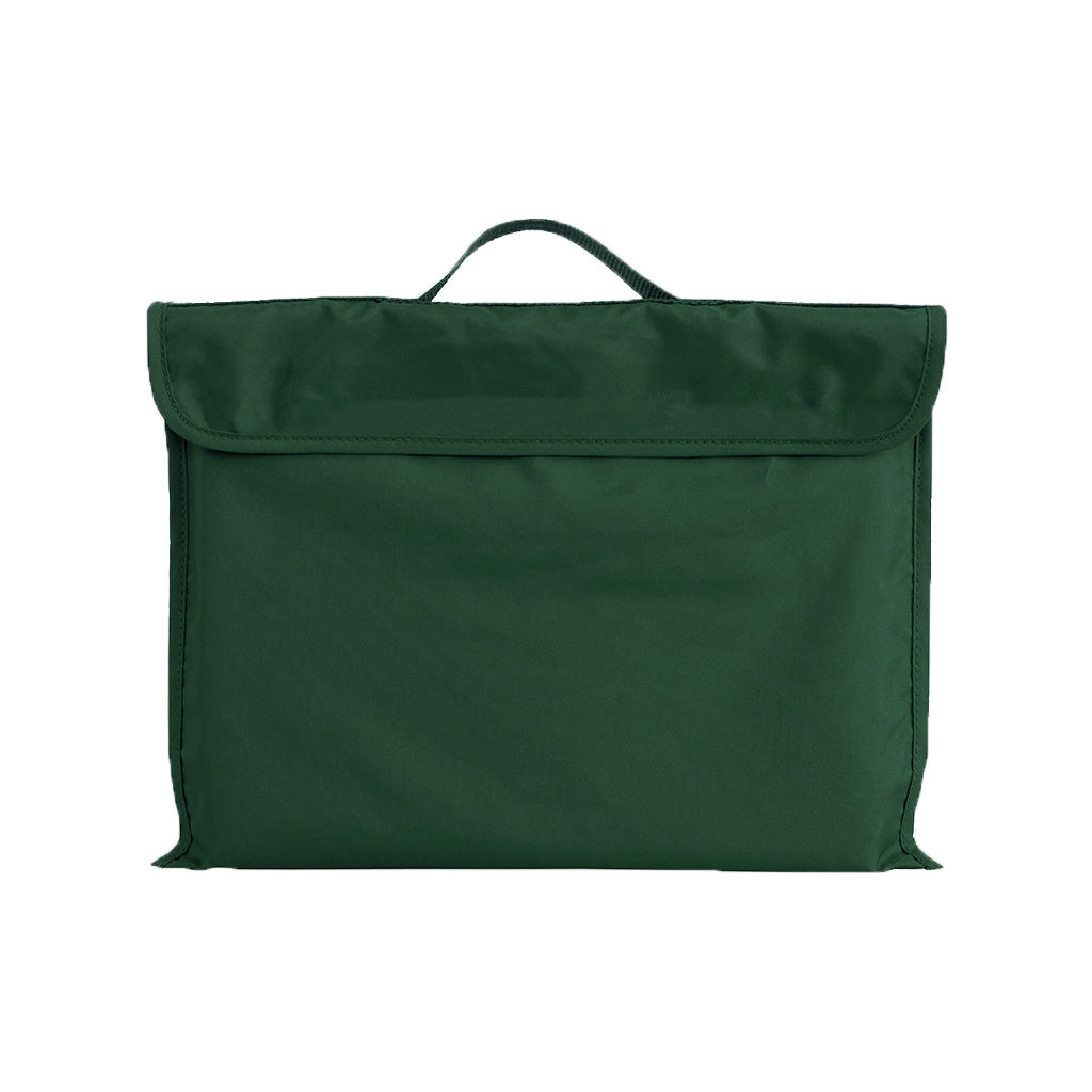 Harlequin green eco library bag displaying carry handle, velcro flap opening, and PET recycled water repellent fabric