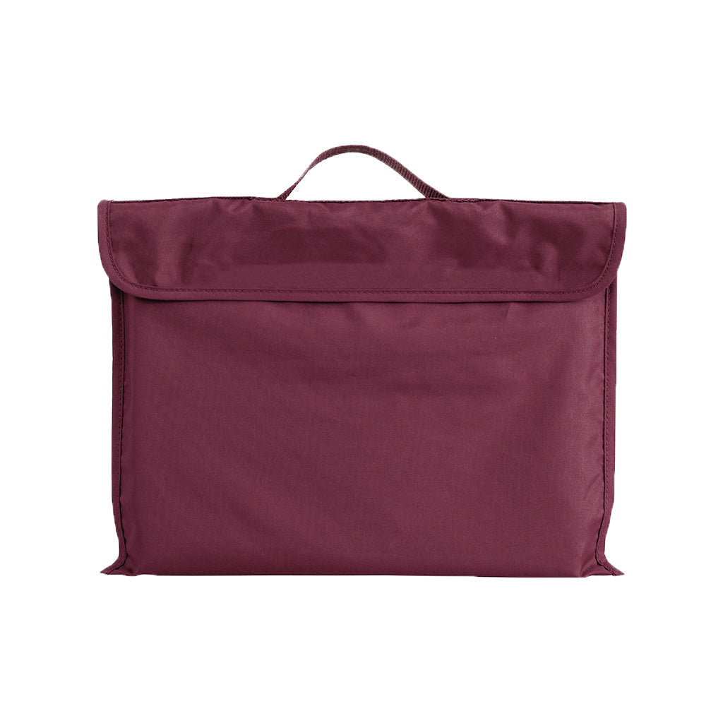 Harlequin maroon eco library bag displaying carry handle, velcro flap opening, and PET recycled water repellent fabric