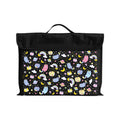 Harlequin Eco Library bag in Black with Kittycorn design from the Harlequin Creatix Signature Series. Front view displaying carry handle, velcro flap opening, and PET recycled water repellent fabric.