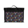 Harlequin Eco Library bag in Black with Pixel Chick design from the Harlequin Creatix Signature Series. Front view displaying carry handle, velcro flap opening, and PET recycled water repellent fabric.