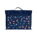 Harlequin Navy Eco Library bag with Galaxy Boy design from the Harlequin Creatix Signature Series. Front view displaying carry handle, velcro flap opening, and PET recycled water repellent fabric.