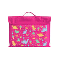 Harlequin Eco Library bag in Pink with Jurassic design from the Harlequin Creatix Signature Series. Front view displaying carry handle, velcro flap opening, and PET recycled water repellent fabric.
