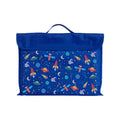 Harlequin Royal Blue Eco Library bag with Galaxy Boy design from the Harlequin Creatix Signature Series. Front view displaying carry handle, velcro flap opening, and PET recycled water repellent fabric.
