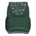 Harlequin Ergo Tuff-Pack backpack in Green with Galaxy Girl design from the Harlequin Creatix signature series. Front view showcasing two zipper compartments, reflective piping, front zipper pocket and front of flap.