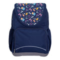 Harlequin Ergo Tuff-Pack backpack in Navy with Pixel Chick design from the Harlequin Creatix signature series. Front view showcasing two zipper compartments, reflective piping, front zipper pocket and front of flap.