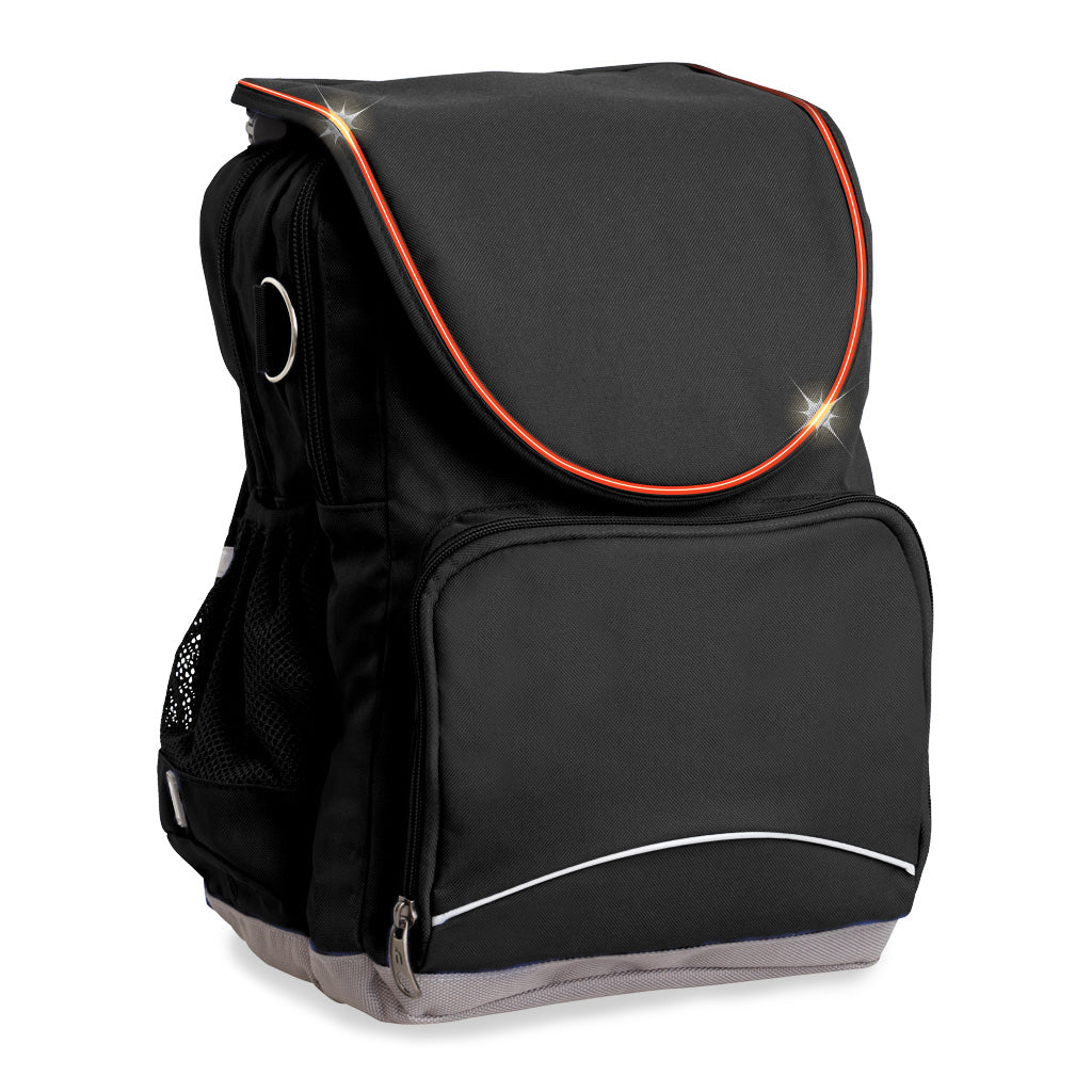 Harlequin VIVID Ergo Tuff-Pack shown in black, side angle and front pocket.