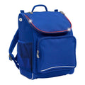 Harlequin VIVID Mighty in Royal Blue front side angle displaying carry handle, padded shoulder straps, top zipper compartment with flashing LED, front zipper pocket, headphone port and mesh water bottle holder