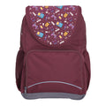 Harlequin Ergo Tuff-Pack backpack in Maroon with Pixel Chick design from the Harlequin Creatix signature series. Front view showcasing two zipper compartments, reflective piping, front zipper pocket and front of flap.
