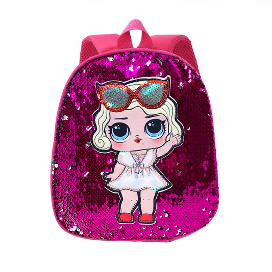 Pink Doll Sequins Mini Backpack in Hot Pink - front view