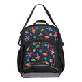 Harlequin Kindy Tuff-Pack in Black. Front view showing a small front pocket with the Galaxy Girl design from the Harlequin Creatix signature series.
