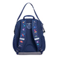 Harlequin Kindy Tuff-Pack in Navy with Galaxy Girl design from the Harlequin Creatix Signature Series. Back view showcasing parent strap, padded shoulder straps, and Reinforced D-Ring holder.