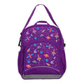 Harlequin Kindy Tuff-Pack in Purple. Front view showing a small front pocket with the Galaxy Girl design from the Harlequin Creatix signature series.