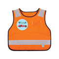 Harlequin Hi-Viz orange safety bib displaying reflective stripes and patches with a personalisation 
