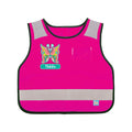 Harlequin Hi-Viz hot pink safety bib displaying reflective stripes and patches with a personalisation 