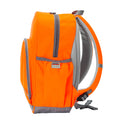 Hi-Viz orange backpack side view with additional side pocket
