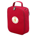 Harlequin lunch bag in  colour front side angle displaying carry handle, durable water repellent material with Hope Christian College logo