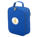 Harlequin lunch bag in  colour front side angle displaying carry handle, durable water repellent material with Hope Christian College logo