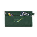 Harlequin Royal pencil case front angle displaying two zip compartments and D-ring with logo in white