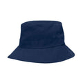 Harlequin navy kindy bucket hat displaying a soft cotton with a wide downwards sloping brim 