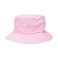 Harlequin pink kindy bucket hat displaying a soft cotton with a wide downwards sloping brim 