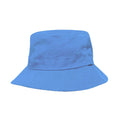 Harlequin sky blue kindy bucket hat displaying a soft cotton with a wide downwards sloping brim 