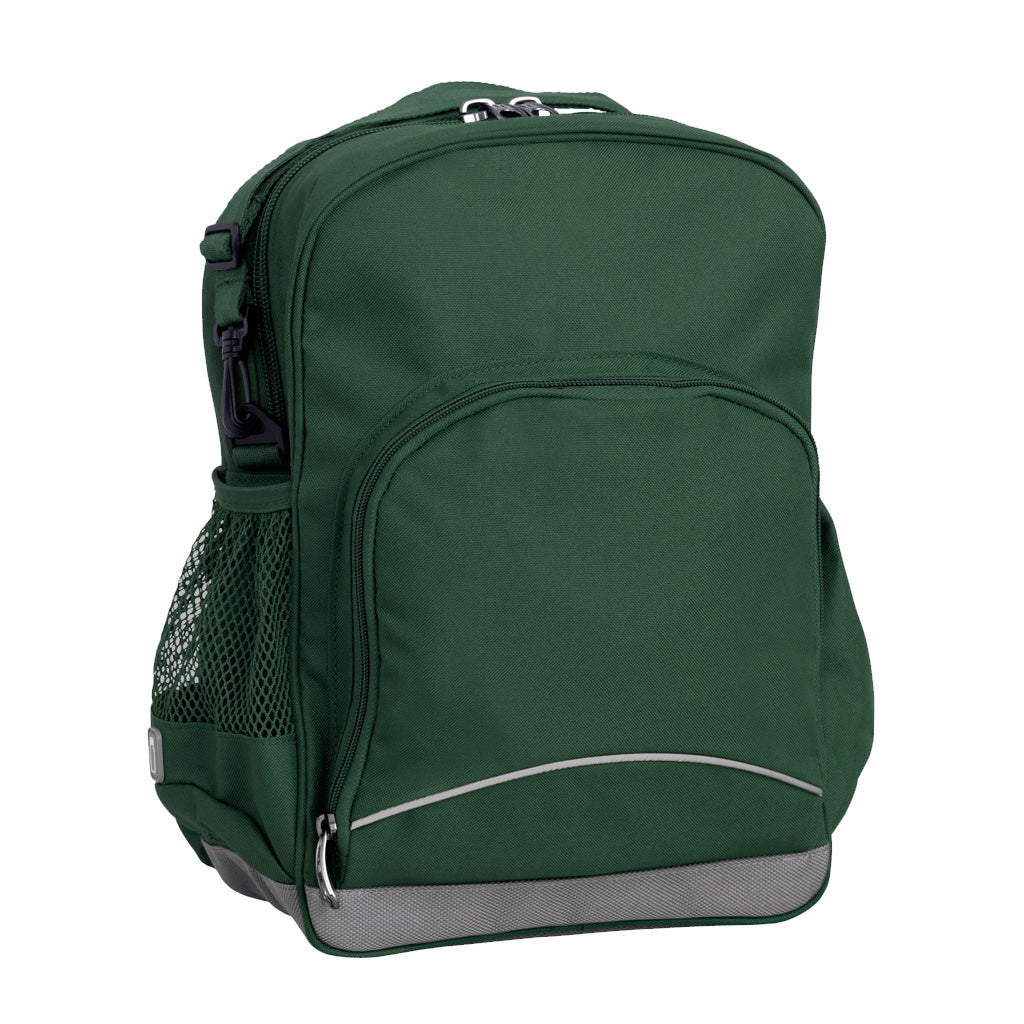 Bottle green Kindy Tuff-Pack front angle view showing a small front pocket