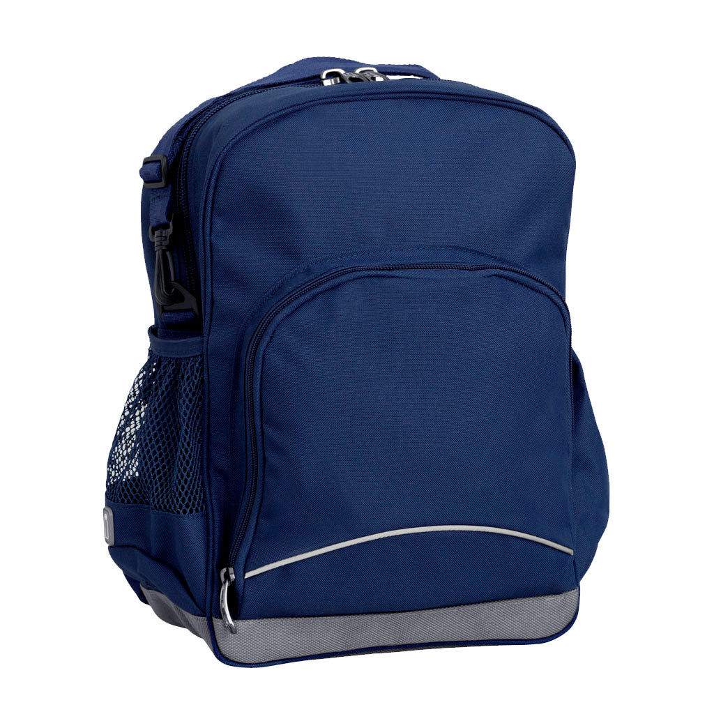 Navy Blue Kindy Tuff-Pack front angle view showing a small front pocket