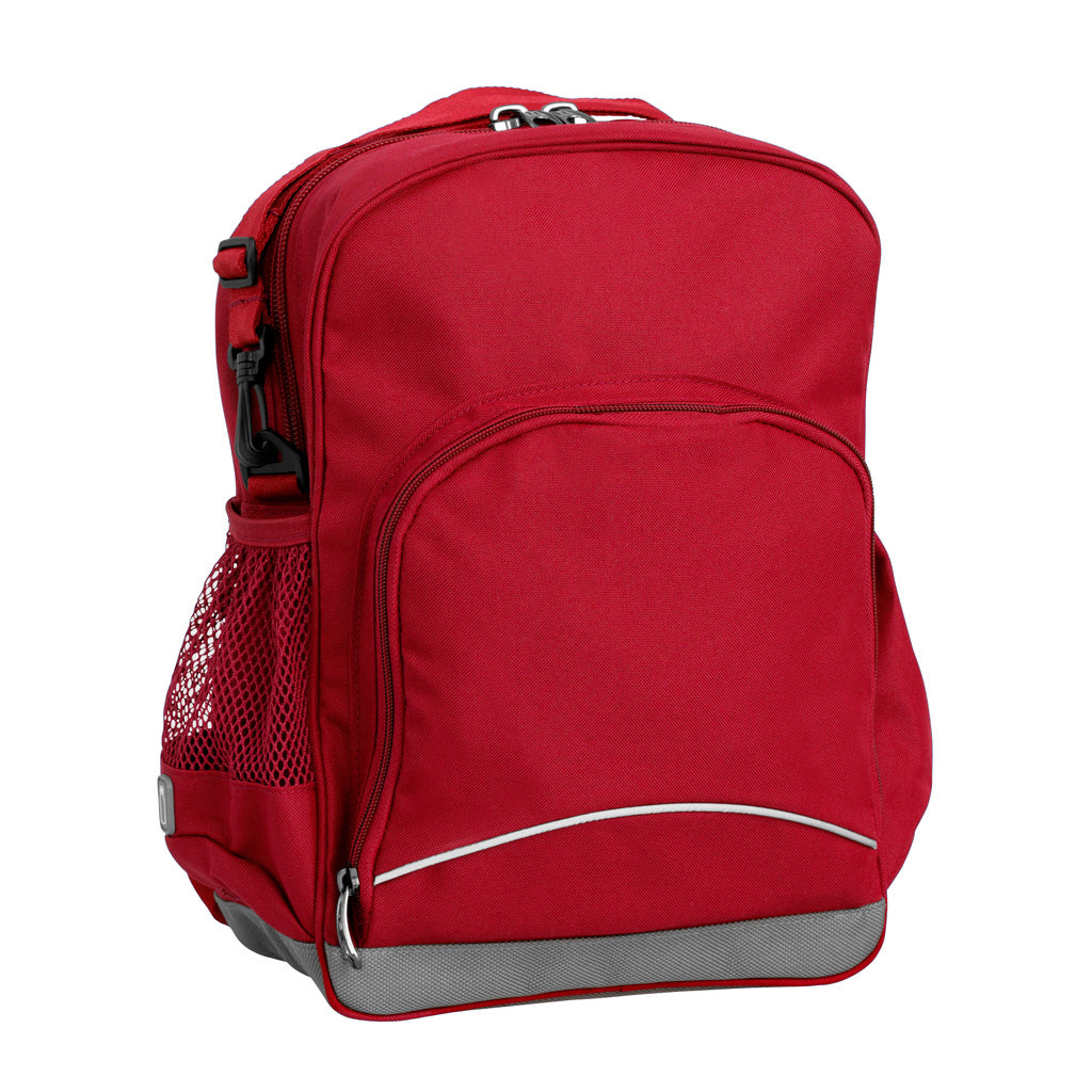 Red Kindy Tuff-Pack front angle view showing a small front pocket