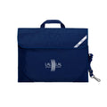 Harlequin Safety Library bag in Navy displaying carry handle, velcro opening, shoulder strap, reflector safety strip, reinforced corners and LAL LAL Primary School logo