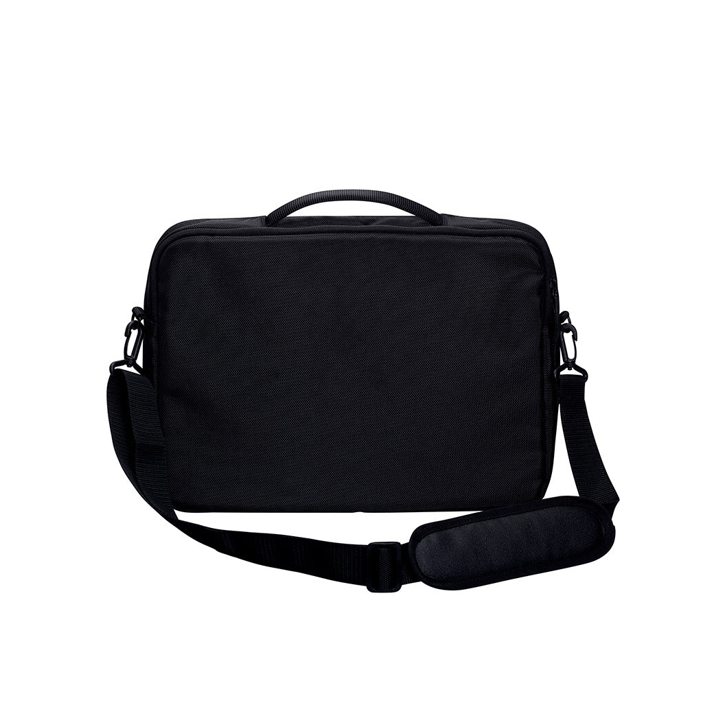 Harlequin TECH messenger bag displaying carry handle, front zip and shoulder strap   