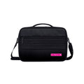Harlequin TECH messenger bag displaying carry handle, front zip and shoulder strap with personalisation 