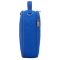 Harlequin lunch bag in royal side angle displaying carry handle, and durable water repellent material 