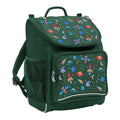 Harlequin Mighty Tuff-Pack Backpack in Green featuring Galaxy Boy design from the Harlequin Creatix signature series. Front side angle displaying carry handle, padded shoulder straps, top zipper compartment, front zipper pocket and mesh water bottle holder.