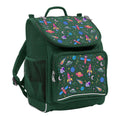 Harlequin Mighty Tuff-Pack Junior Backpack in Green with the Galaxy Girl design from the Harlequin Creatix signature series. Front side angle displaying carry handle, padded shoulder straps, top zipper compartment, front zipper pocket and mesh water bottle holder.