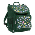 Harlequin Mighty Tuff-Pack Backpack in Green featuring Kittycorn design from the Harlequin Creatix signature series. Front side angle displaying carry handle, padded shoulder straps, top zipper compartment, front zipper pocket and mesh water bottle holder.