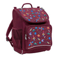 Harlequin Mighty Tuff-Pack Backpack in Maroon featuring Galaxy Boy design from the Harlequin Creatix signature series. Front side angle displaying carry handle, padded shoulder straps, top zipper compartment, front zipper pocket and mesh water bottle holder.