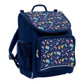 Harlequin Mighty Tuff-Pack Junior Backpack in Navy with the Pixel Chick design from the Harlequin Creatix signature series. Front side angle displaying carry handle, padded shoulder straps, top zipper compartment, front zipper pocket and mesh water bottle holder.