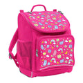 Harlequin Mighty Tuff-Pack Backpack in Pink featuring Kittycorn design from the Harlequin Creatix signature series. Front side angle displaying carry handle, padded shoulder straps, top zipper compartment, front zipper pocket and mesh water bottle holder.