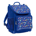 Harlequin Mighty Tuff-Pack Junior Backpack in Royal Blue with the Pixel Chick design from the Harlequin Creatix signature series. Front side angle displaying carry handle, padded shoulder straps, top zipper compartment, front zipper pocket and mesh water bottle holder.