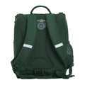 Harlequin Mighty in bottle green back angle displaying carry handle, padded shoulder straps, padded back support and mesh water bottle holder