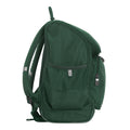 Harlequin Mighty in green side angle displaying carry handle, padded shoulder straps, top zipper compartment, front zipper pocket,  and mesh water bottle holder