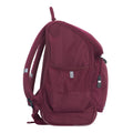 Harlequin Mighty in maroon side angle displaying carry handle, padded shoulder straps, top zipper compartment, front zipper pocket,  and mesh water bottle holder